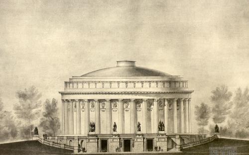 Проект здания панорамы «Бородинская битва» в Нескучном саду. Автор А.Д. Сурис. 1951 год